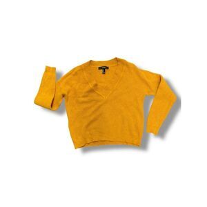 Women’s Forever21 Yellow Ribbed V-neck Sweater Blouse Size Small